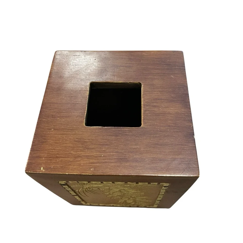 Vintage Wood Carved Tissue Box | Adirondack Pine Rustic Tissue Cover Midcentury